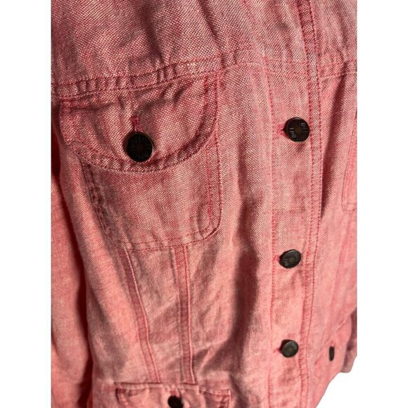 J Jill Size Large Petite‎ Button Up Linen Shacket Jacket Pink 100% Linen Western - Picture 3 of 6